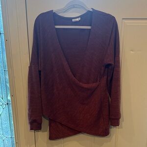 Suzanne Betro Burgundy V-Neck Wrap Sweatshirt